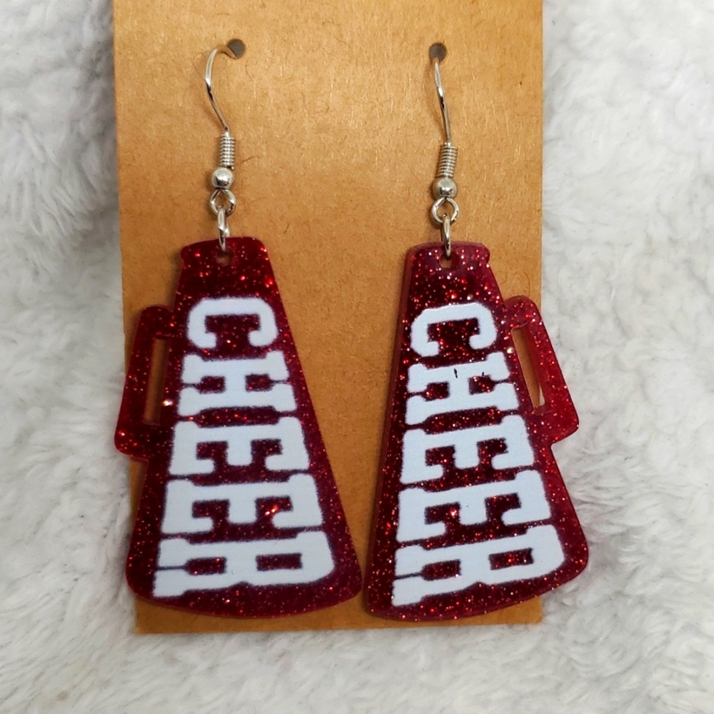 7/$10 Red CHEER Microphone Earrings, New